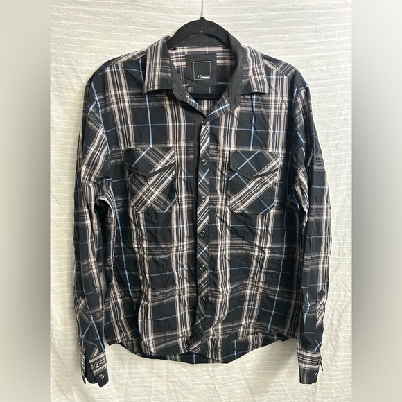 7 Diamonds Shirt Western Black Plaid Long Sleeve Pearl Snap Button Down Size XL - Picture 1 of 8